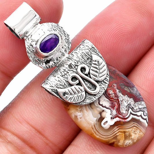 Natural Laguna Lace Agate & Amethyst Pendant P-1545 SDP144497