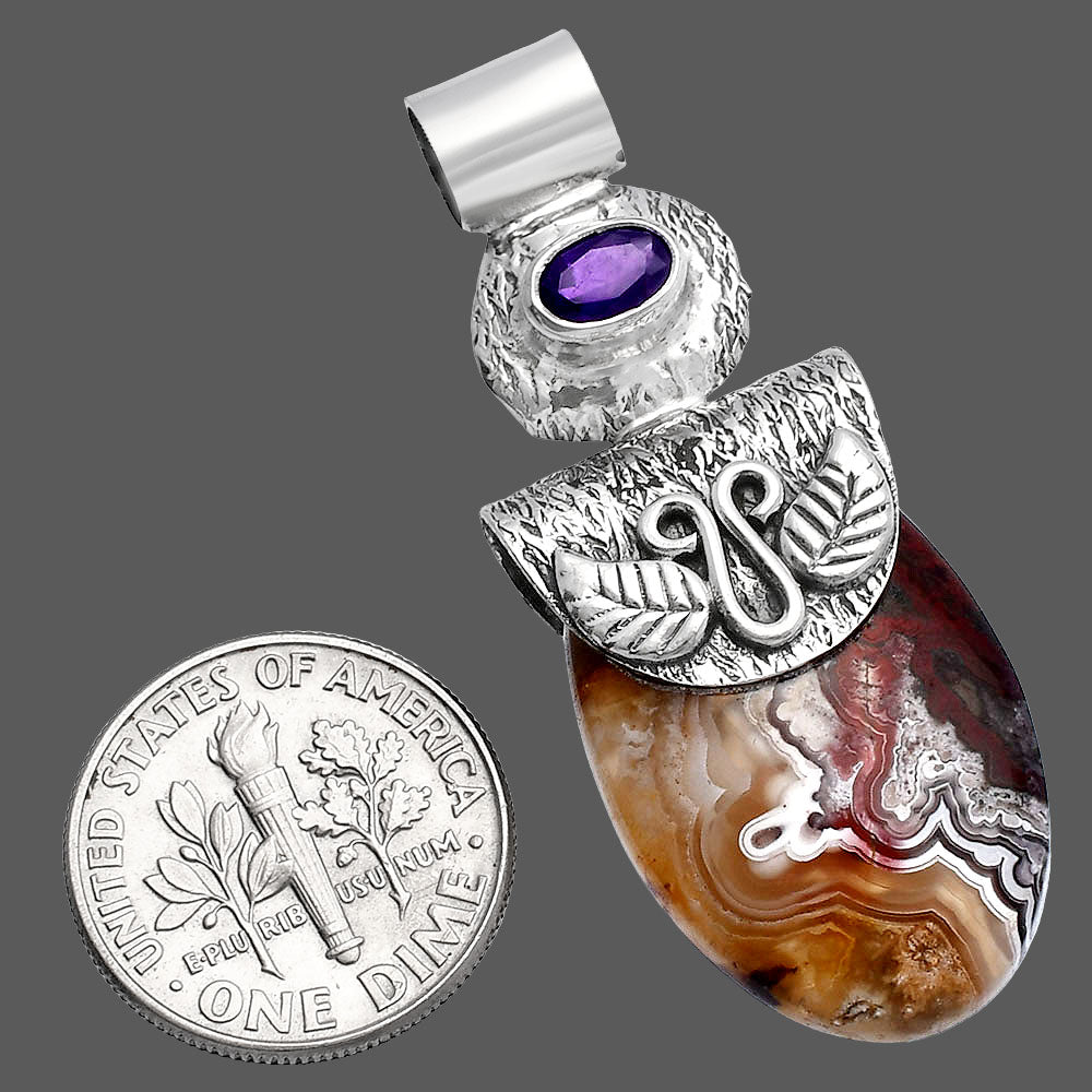 Natural Laguna Lace Agate & Amethyst Pendant P-1545 SDP144497