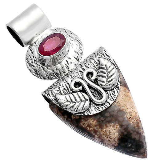 Natural Viper Skin Jasper & Ruby Pendant P-1545 SDP144506