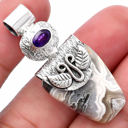 Natural Laguna Lace Agate & Amethyst Pendant P-1545 SDP144507