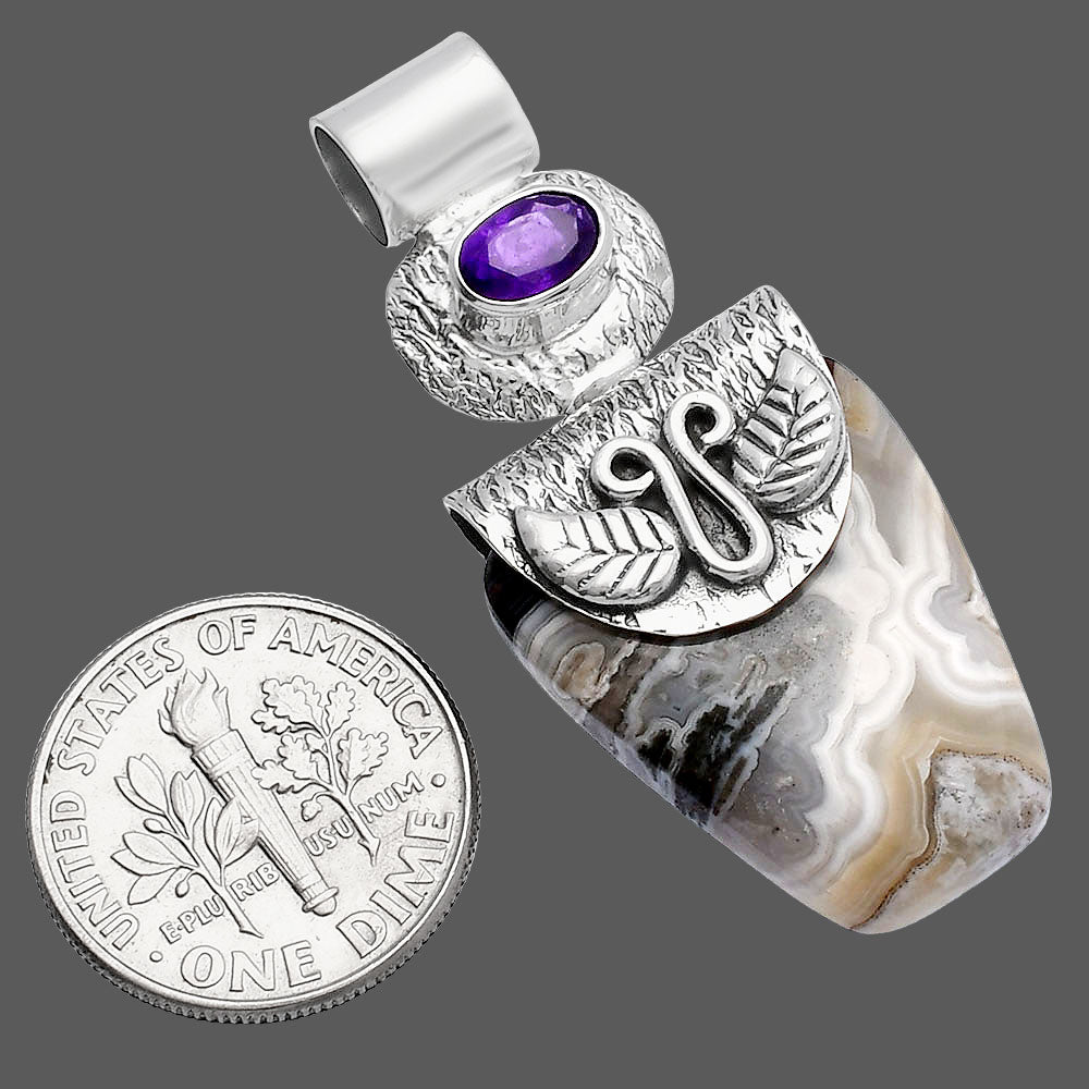 Natural Laguna Lace Agate & Amethyst Pendant P-1545 SDP144507