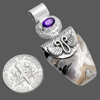 Natural Laguna Lace Agate & Amethyst Pendant P-1545 SDP144507