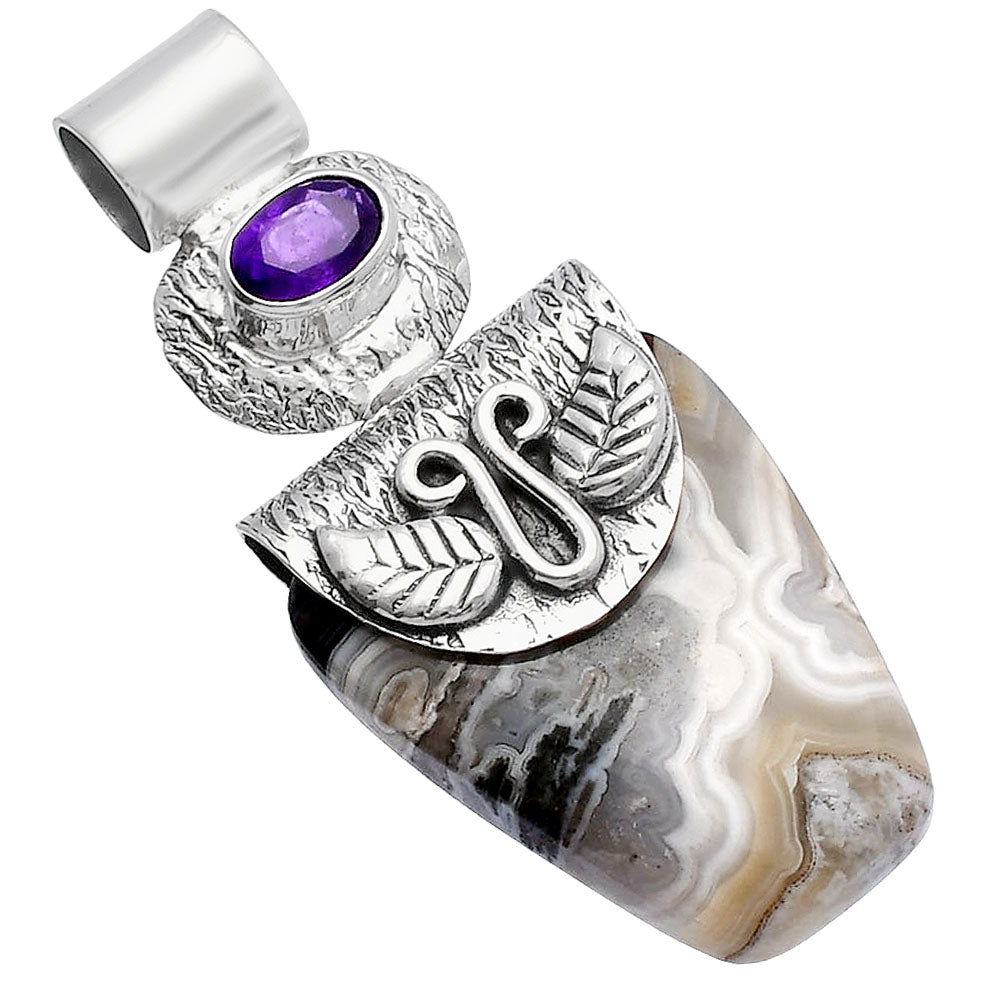 Natural Laguna Lace Agate & Amethyst Pendant P-1545 SDP144507