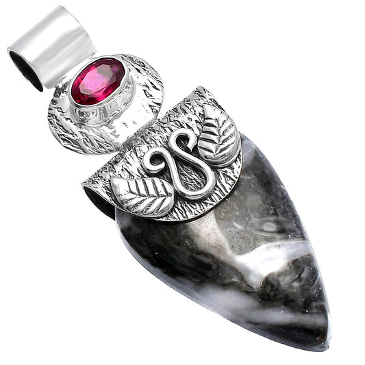 Natural Mexican Cabbing Fossil & Ruby Pendant P-1545 SDP144509