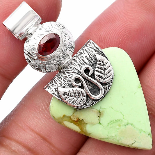 Natural Lemon Chrysoprase & Garnet Pendant P-1545 SDP144522