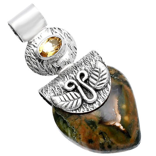 Rhyolite Rainforest Jasper & Citrine Pendant P-1545 SDP144524