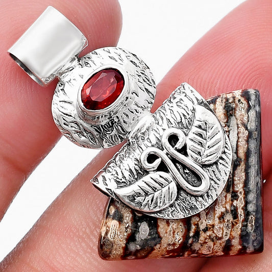 Natural Viper Skin Jasper & Garnet Pendant P-1545 SDP144528
