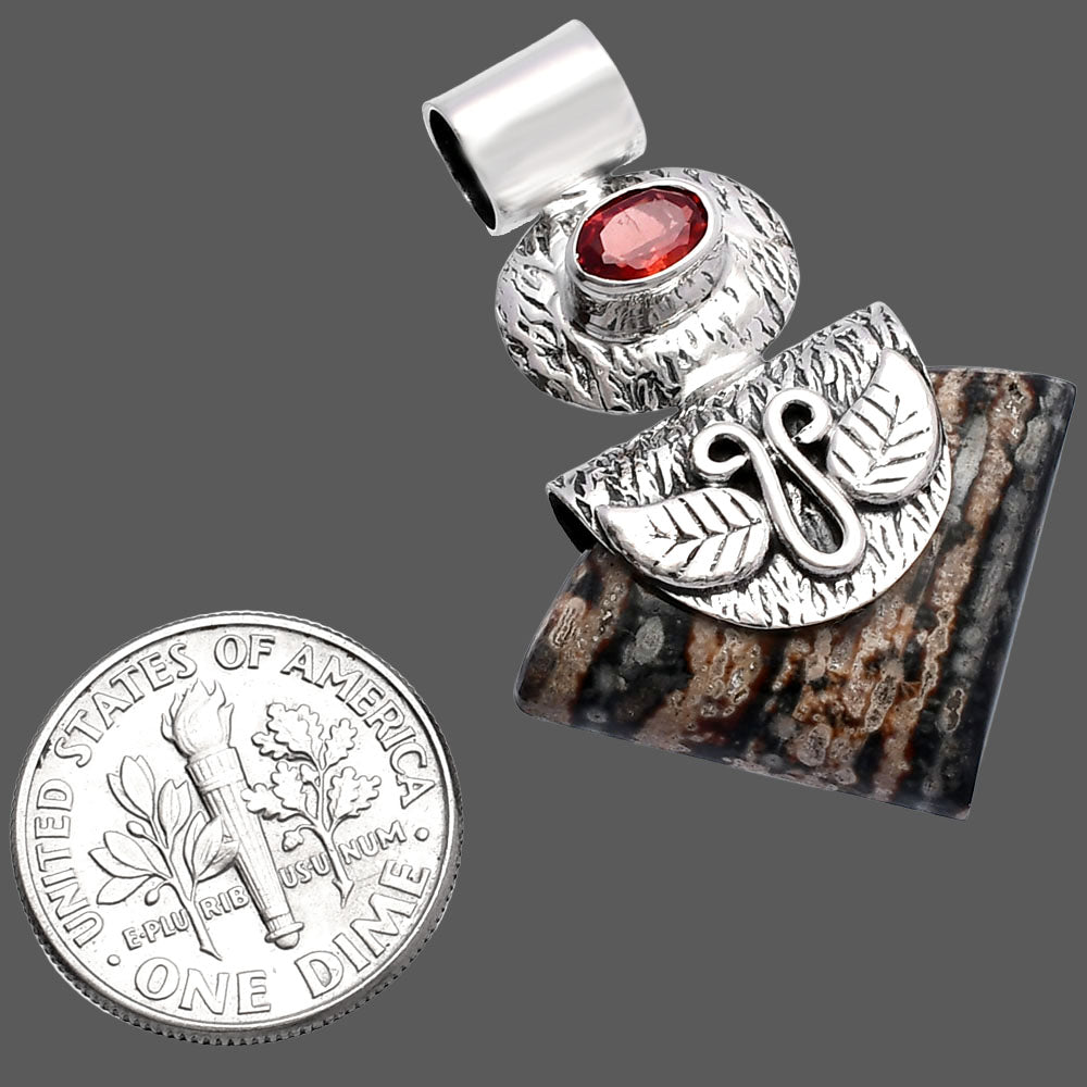 Natural Viper Skin Jasper & Garnet Pendant P-1545 SDP144528