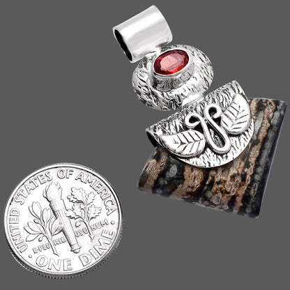 Natural Viper Skin Jasper & Garnet Pendant P-1545 SDP144528