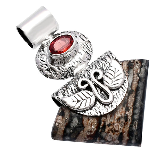 Natural Viper Skin Jasper & Garnet Pendant P-1545 SDP144528