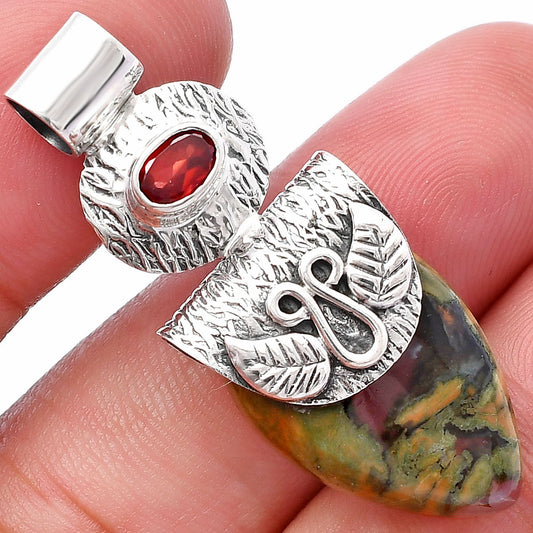 Rhyolite - Rainforest Jasper & Garnet Pendant P-1545 SDP144532