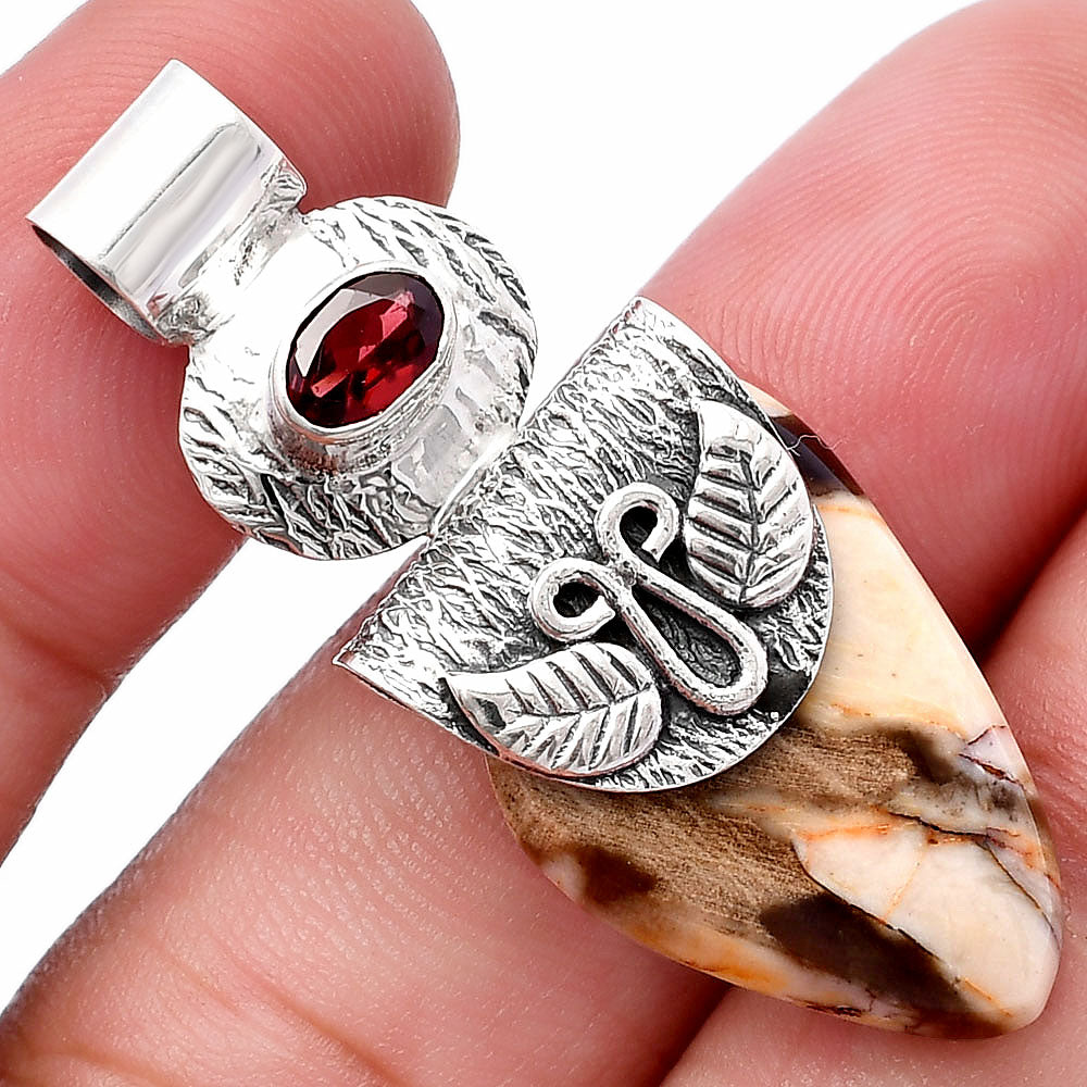 Natural Peanut Wood & Garnet Pendant P-1545 SDP144536