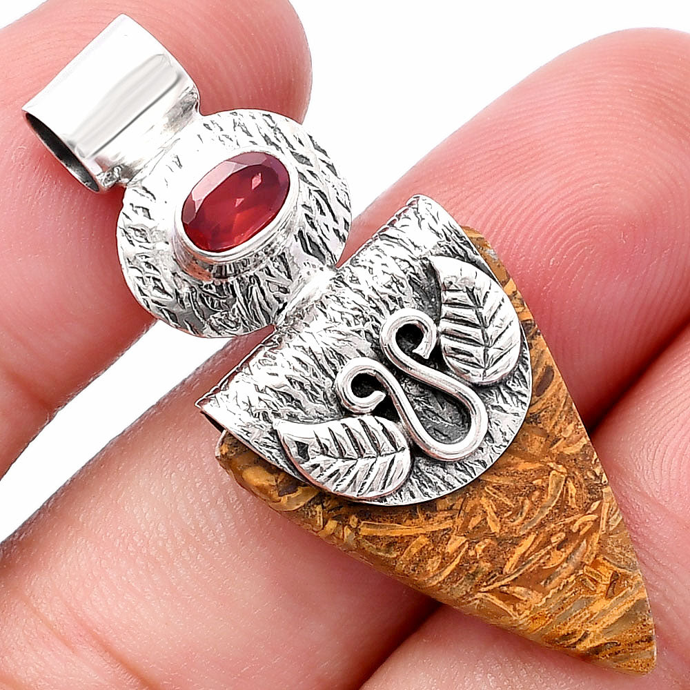 Coquina Fossil Jasper & Garnet Pendant P-1545 SDP144540