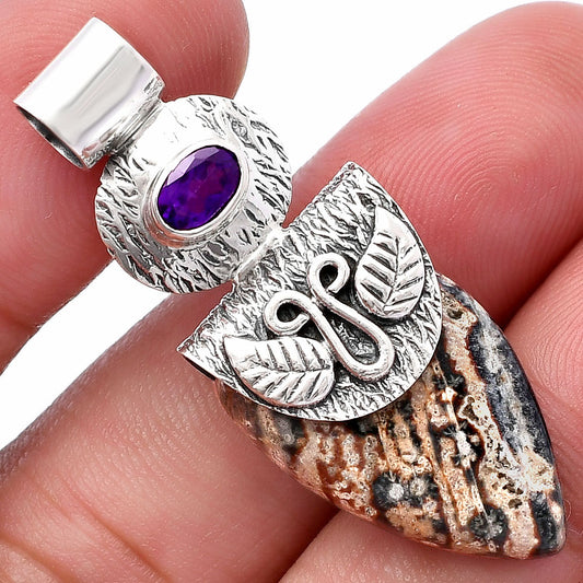Natural Viper Skin Jasper & Amethyst Pendant P-1545 SDP144541