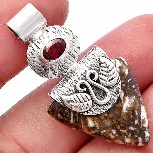 Natural Wild Horse Jasper & Garnet Pendant P-1545 SDP144542
