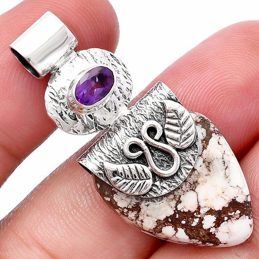 Natural Wild Horse Jasper & Amethyst Pendant P-1545 SDP144545