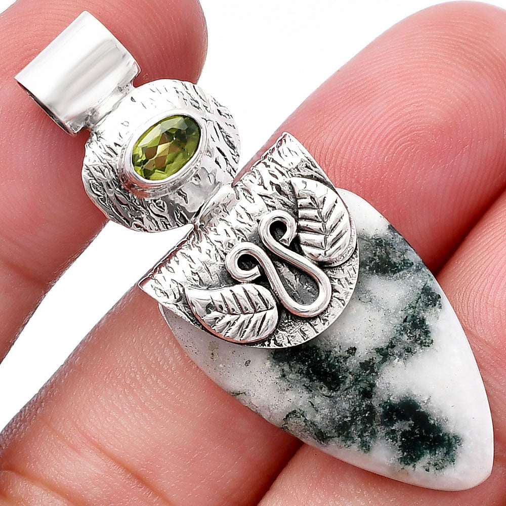 Tree Weed Moss Agate & Peridot Pendant P-1545 SDP144547