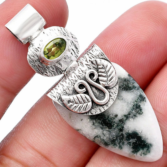 Tree Weed Moss Agate & Peridot Pendant P-1545 SDP144547