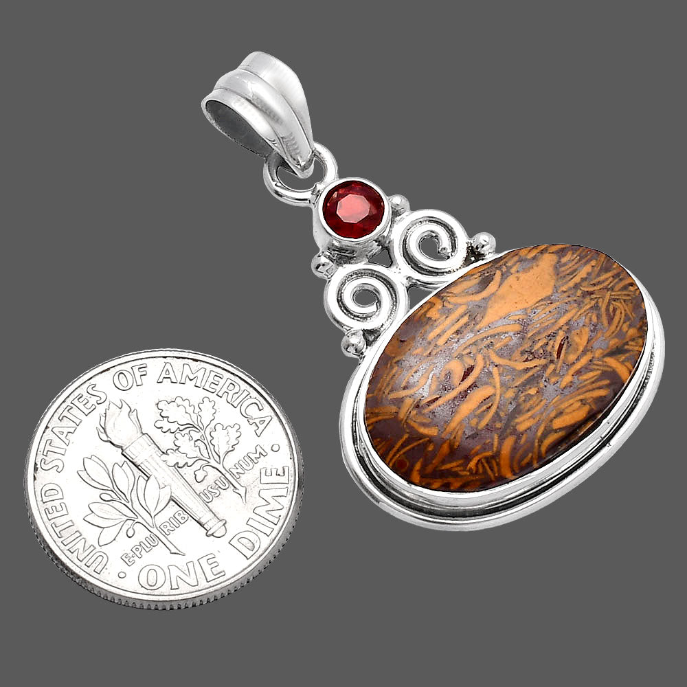 Coquina Fossil Jasper & Garnet Pendant P-1603 SDP144855