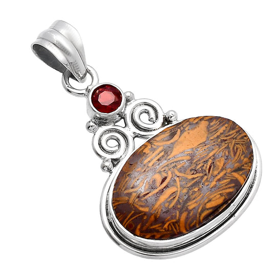 Coquina Fossil Jasper & Garnet Pendant P-1603 SDP144855