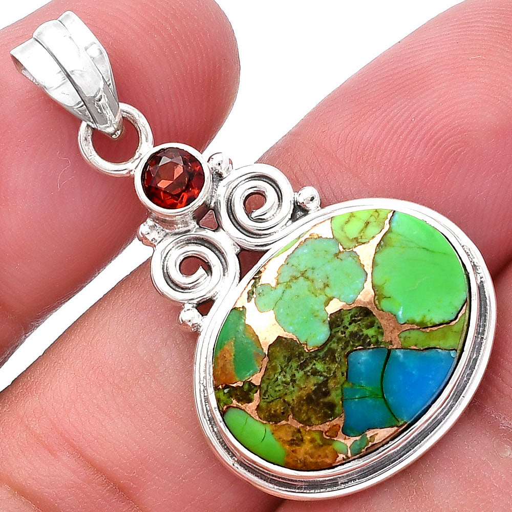 Blue Turquoise In Green Mohave and Garnet Pendant P-1603 SDP144863