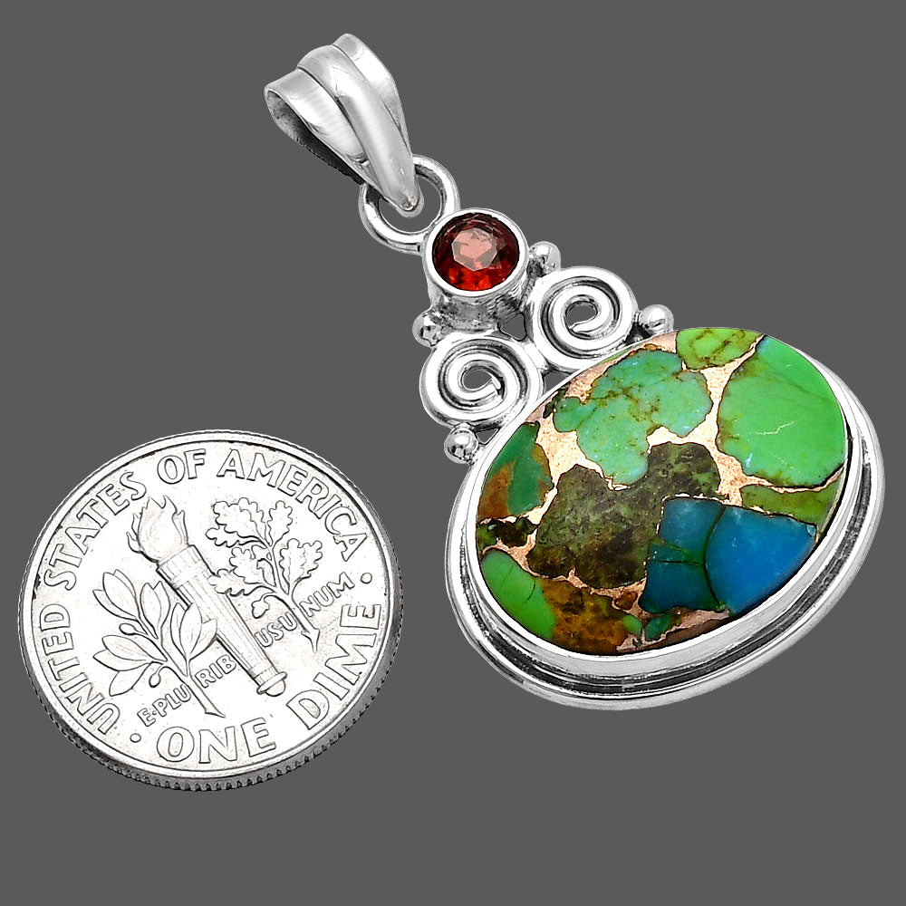 Blue Turquoise In Green Mohave and Garnet Pendant P-1603 SDP144863