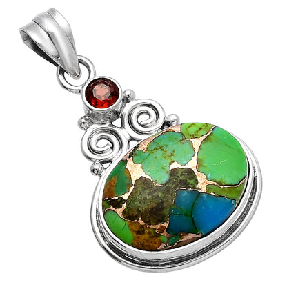 Blue Turquoise In Green Mohave and Garnet Pendant P-1603 SDP144863