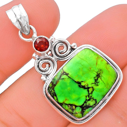 Green Matrix Turquoise & Garnet Pendant P-1603 SDP144877