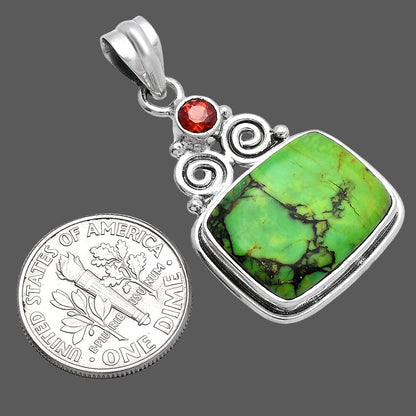 Green Matrix Turquoise & Garnet Pendant P-1603 SDP144877