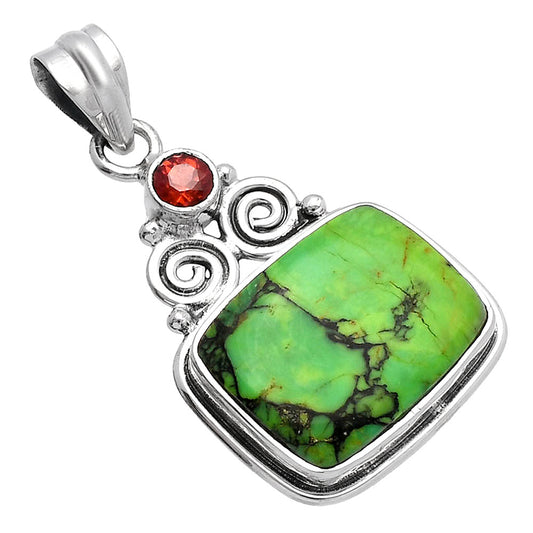 Green Matrix Turquoise & Garnet Pendant P-1603 SDP144877