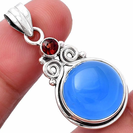 Natural Blue Chalcedony & Garnet Pendant P-1603 SDP144878