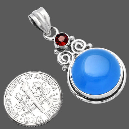 Natural Blue Chalcedony & Garnet Pendant P-1603 SDP144878