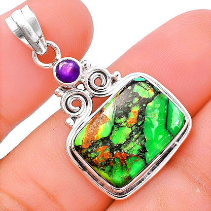Green Matrix Turquoise & Amethyst Pendant P-1603 SDP144879