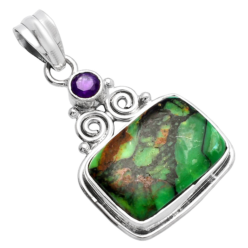 Green Matrix Turquoise & Amethyst Pendant P-1603 SDP144879