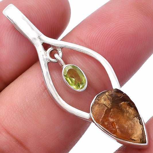 Rare Kornerupine Rough & Peridot Pendant P-1648 SDP144949