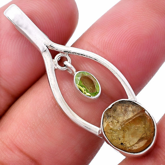 Rare Kornerupine Rough & Peridot Pendant P-1648 SDP144963