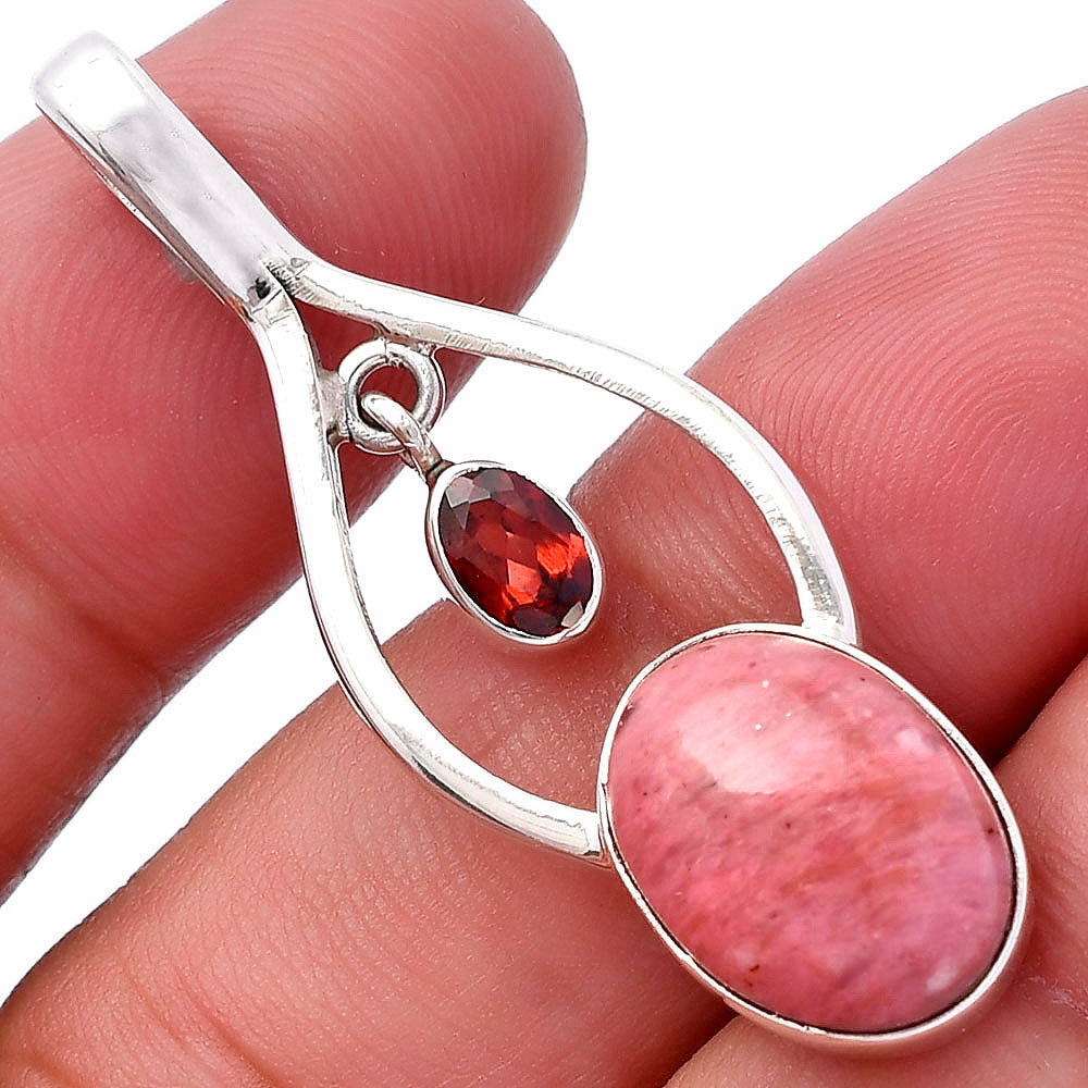 Natural Pink Tulip Quartz & Garnet Pendant P-1648 SDP144966