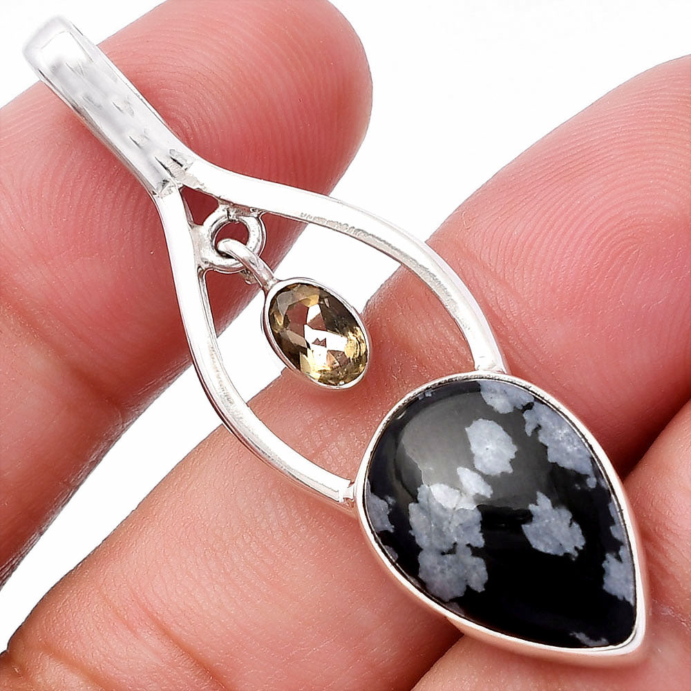 Snow Flake Obsidian & Smoky Quartz Pendant P-1648 SDP144967