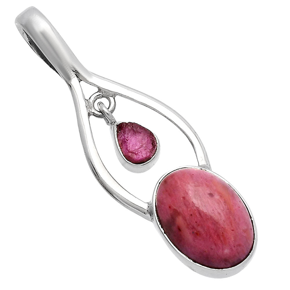 Pink Tulip Quartz & Pink Tourmaline Rough Pendant P-1648 SDP144976