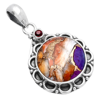 Spiny Oyster Turquoise & Garnet Pendant P-1080 SDP145054