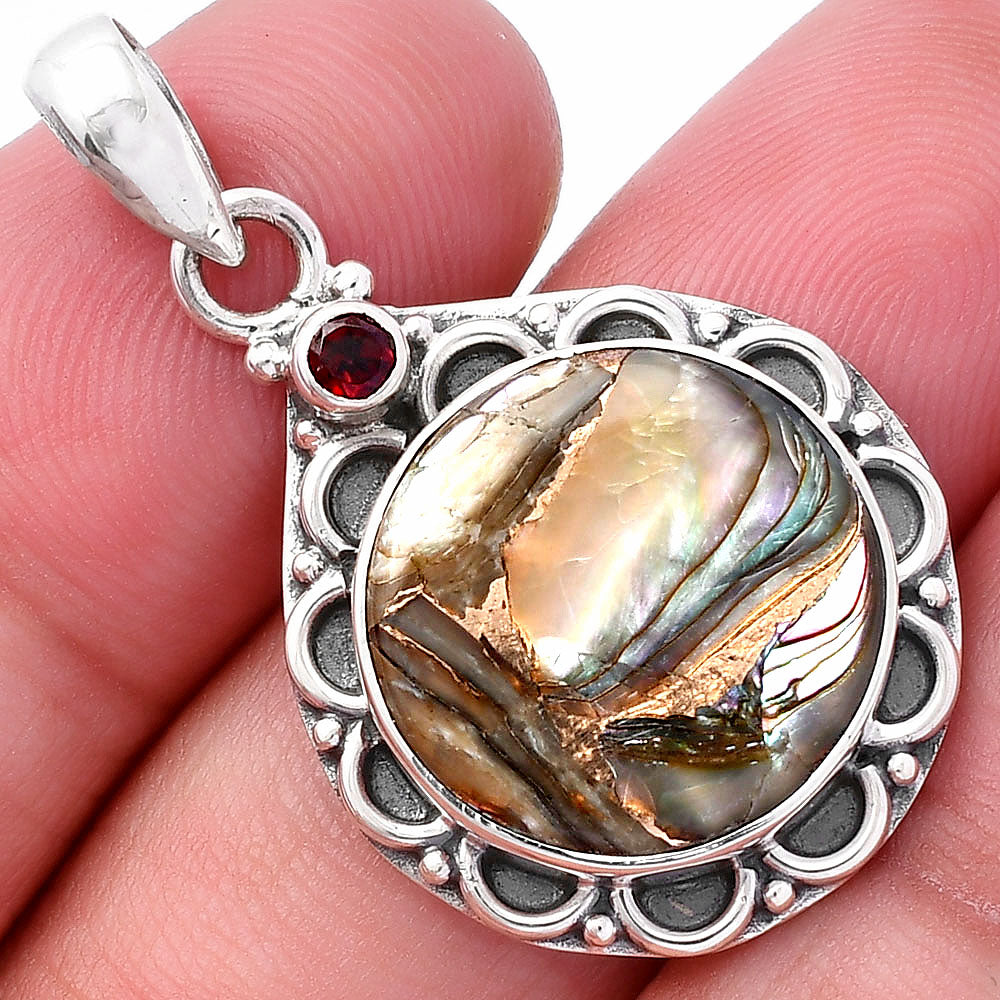 Natural Copper Abalone Shell & Garnet Pendant P-1080 SDP145055