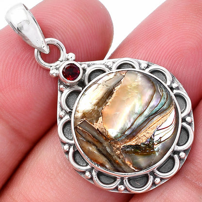Natural Copper Abalone Shell & Garnet Pendant P-1080 SDP145055