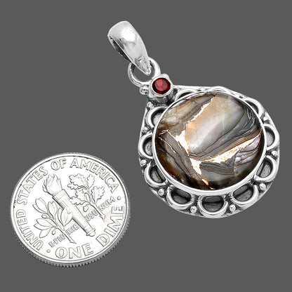 Natural Copper Abalone Shell & Garnet Pendant P-1080 SDP145055