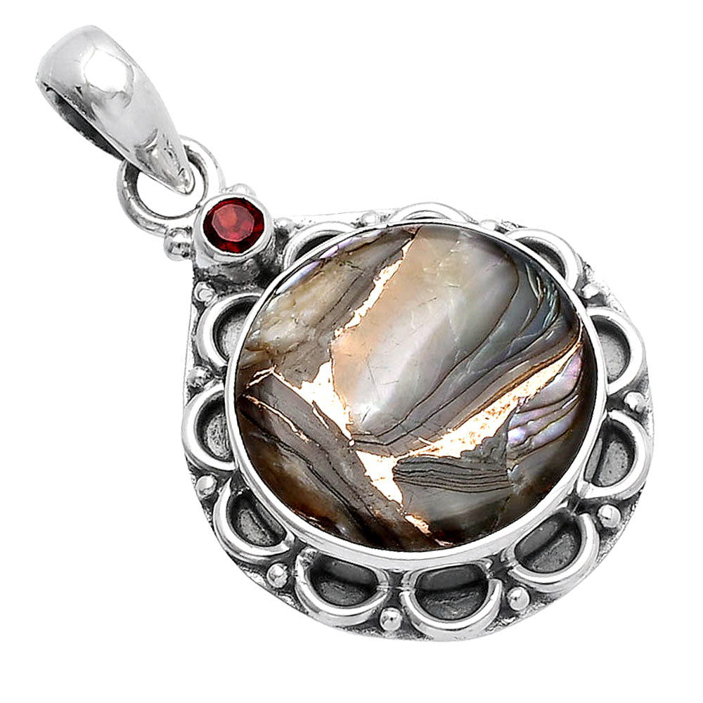 Natural Copper Abalone Shell & Garnet Pendant P-1080 SDP145055