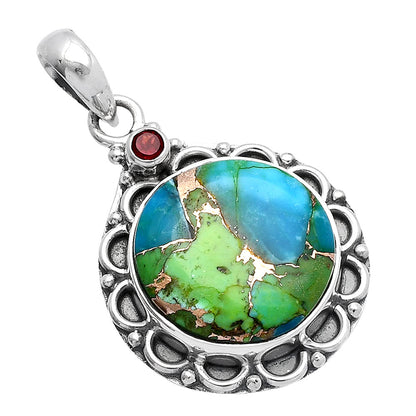 Blue Turquoise In Green Mohave and Garnet Pendant P-1080 SDP145062