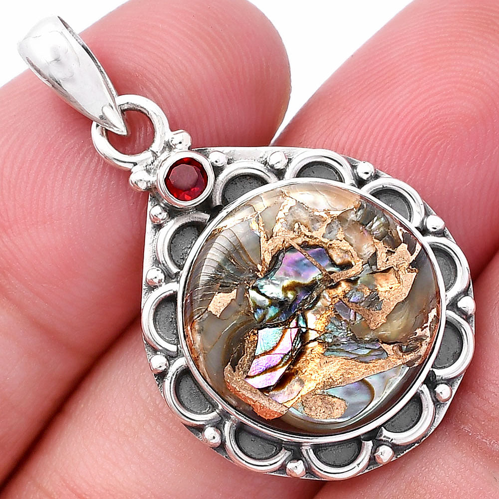 Natural Copper Abalone Shell & Garnet Pendant P-1080 SDP145068