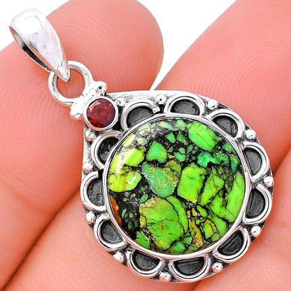 Green Matrix Turquoise & Garnet Pendant P-1080 SDP145072