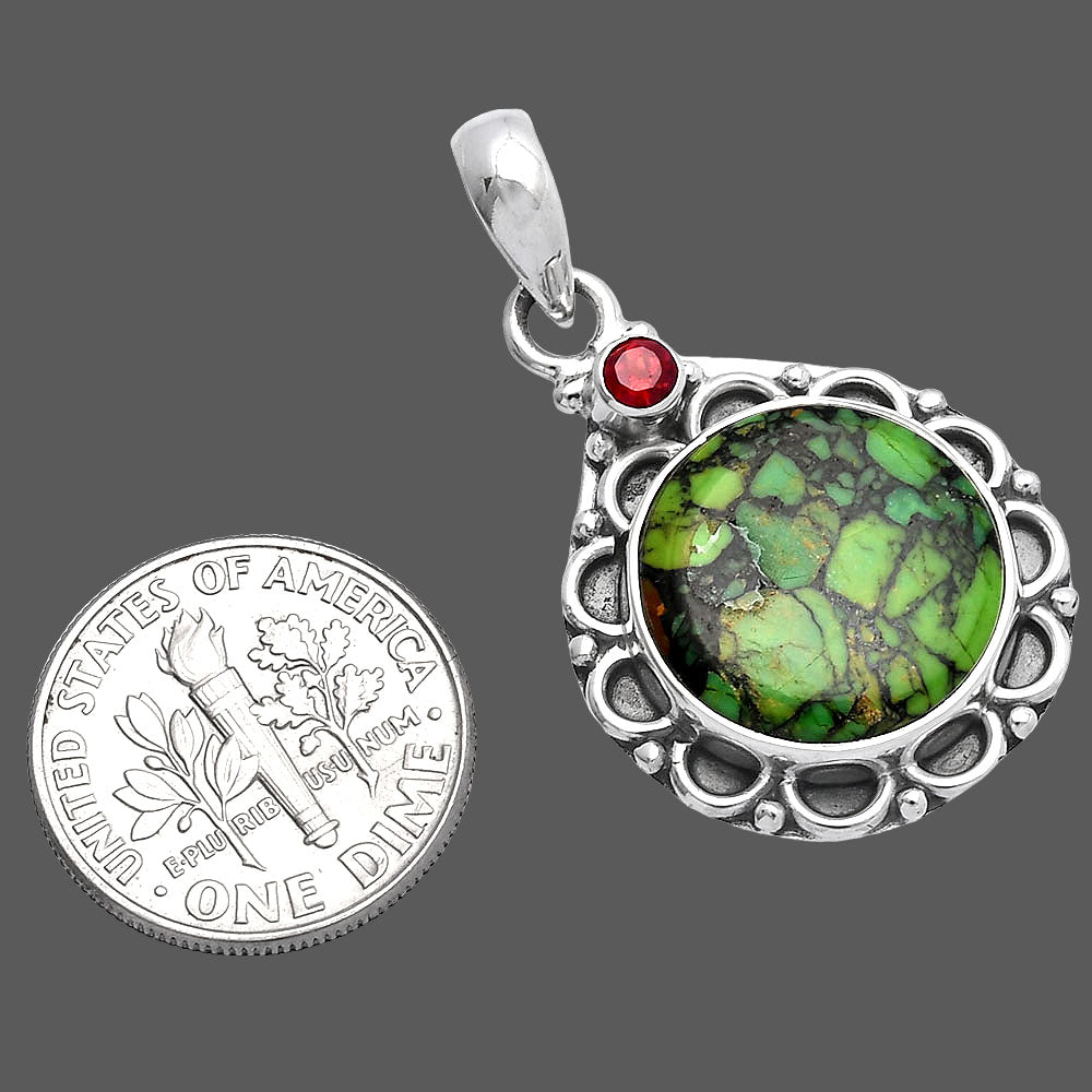 Green Matrix Turquoise & Garnet Pendant P-1080 SDP145072