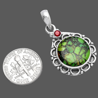Green Matrix Turquoise & Garnet Pendant P-1080 SDP145072