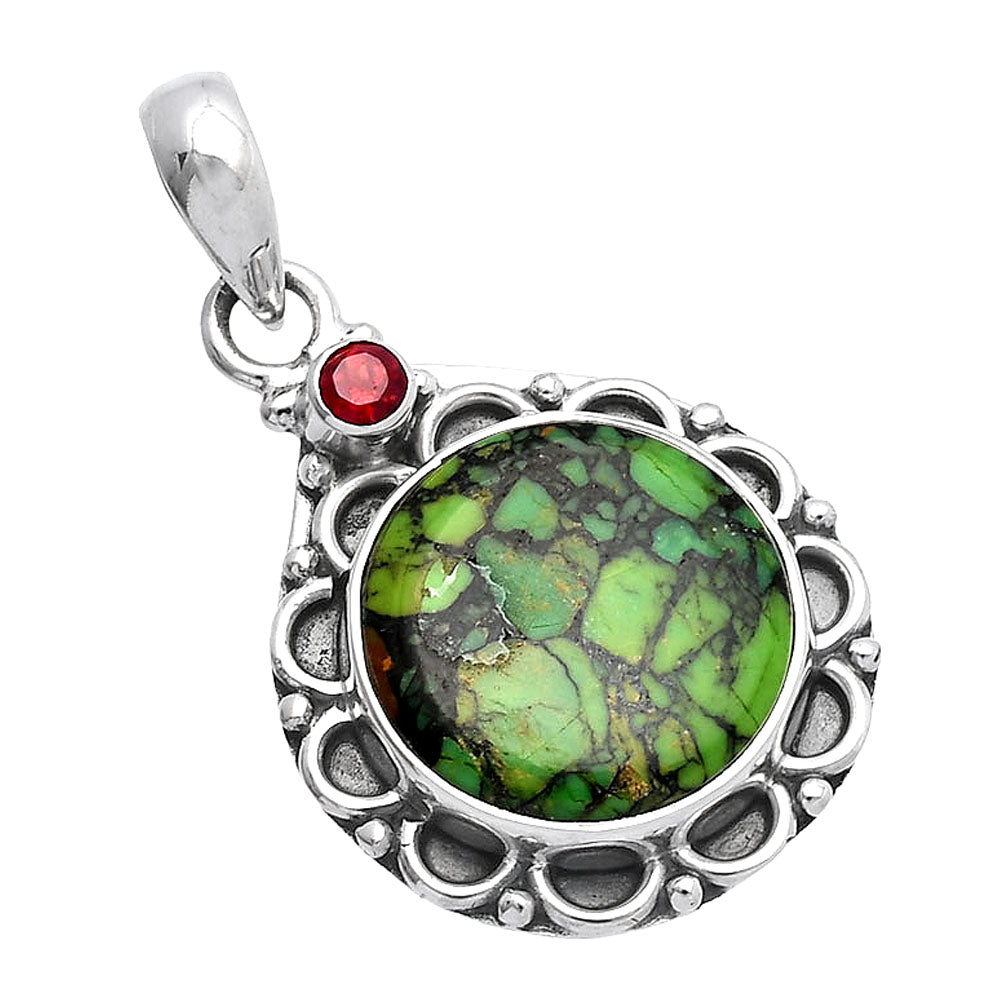 Green Matrix Turquoise & Garnet Pendant P-1080 SDP145072